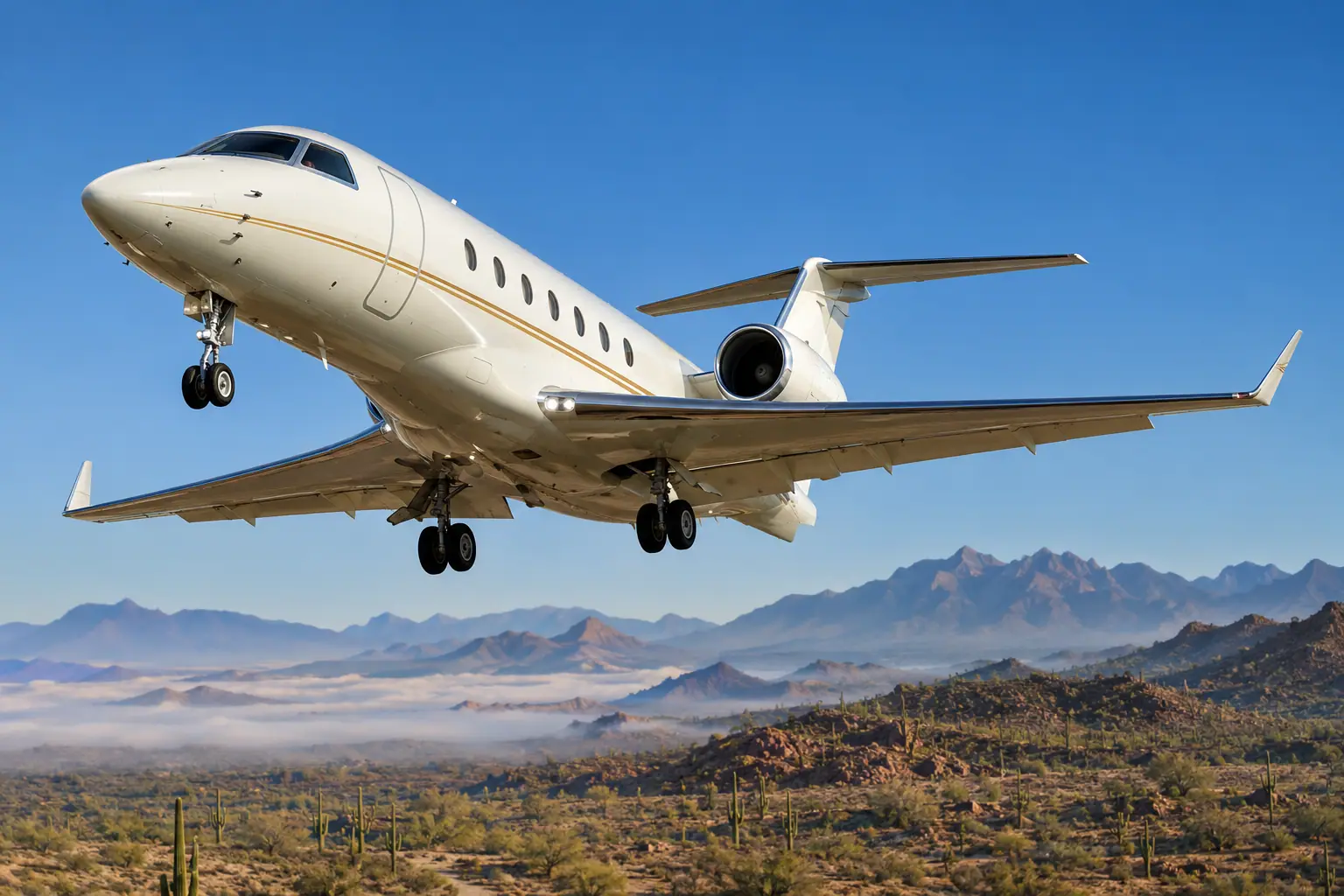 Private jet climbing out over Scottsdale